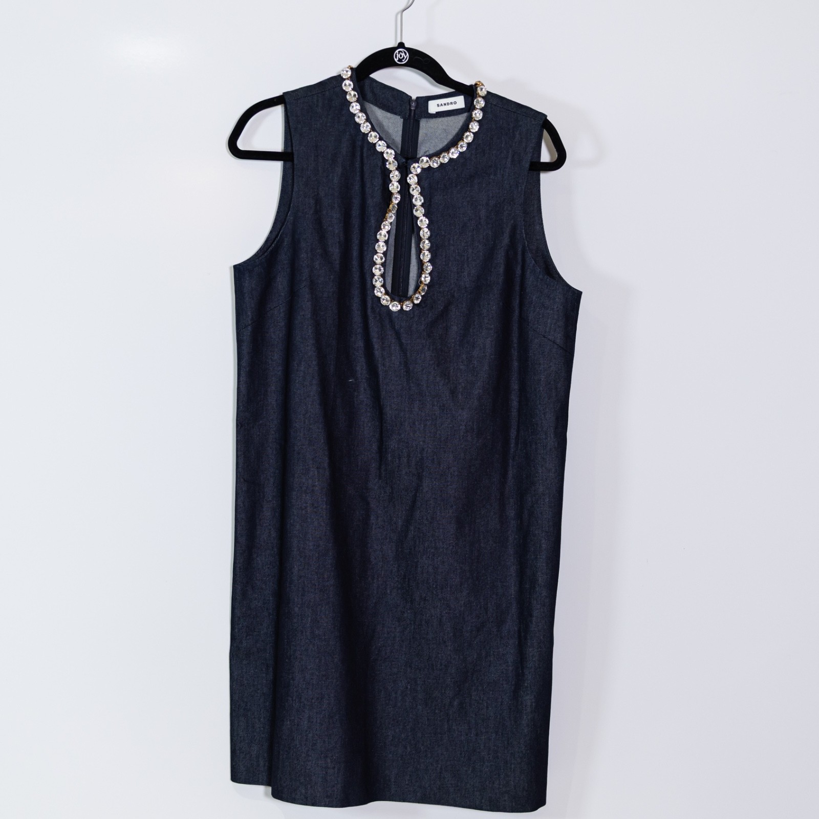 Sandro Rhinestone Crystal Jewel Diamond Embellished Cotton Denim Jean Dress L