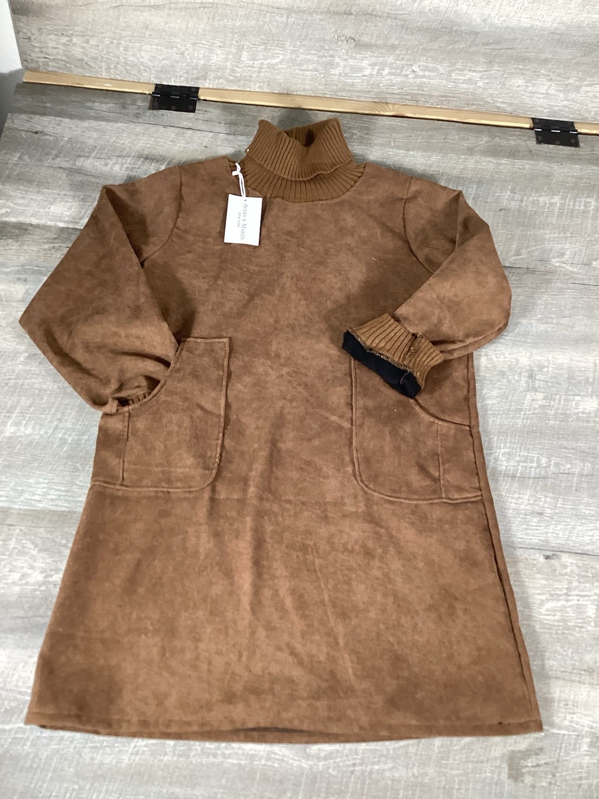 Avery & Maren Womens Turtleneck Corduroy Sweater Dress Brown Size L Winter New