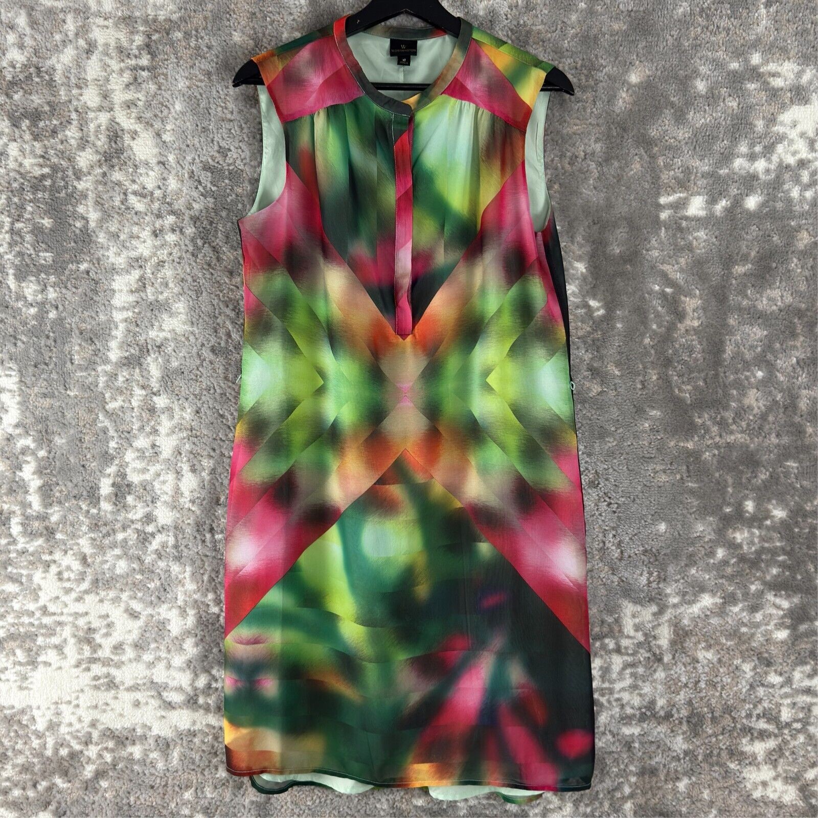 Worthington Size 10 Colorful Knee Length Sleeveless Shirt Dress Round Neck
