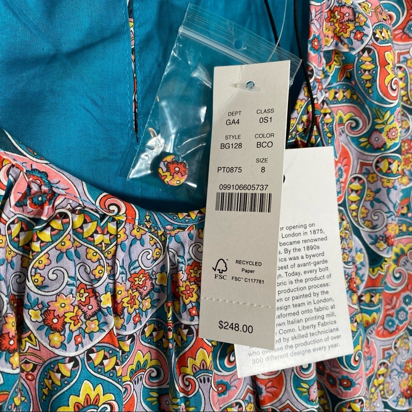 J. CREW Side Cutout Organic Cotton Midi Dress Liberty Giorgia Duke Print Size 8