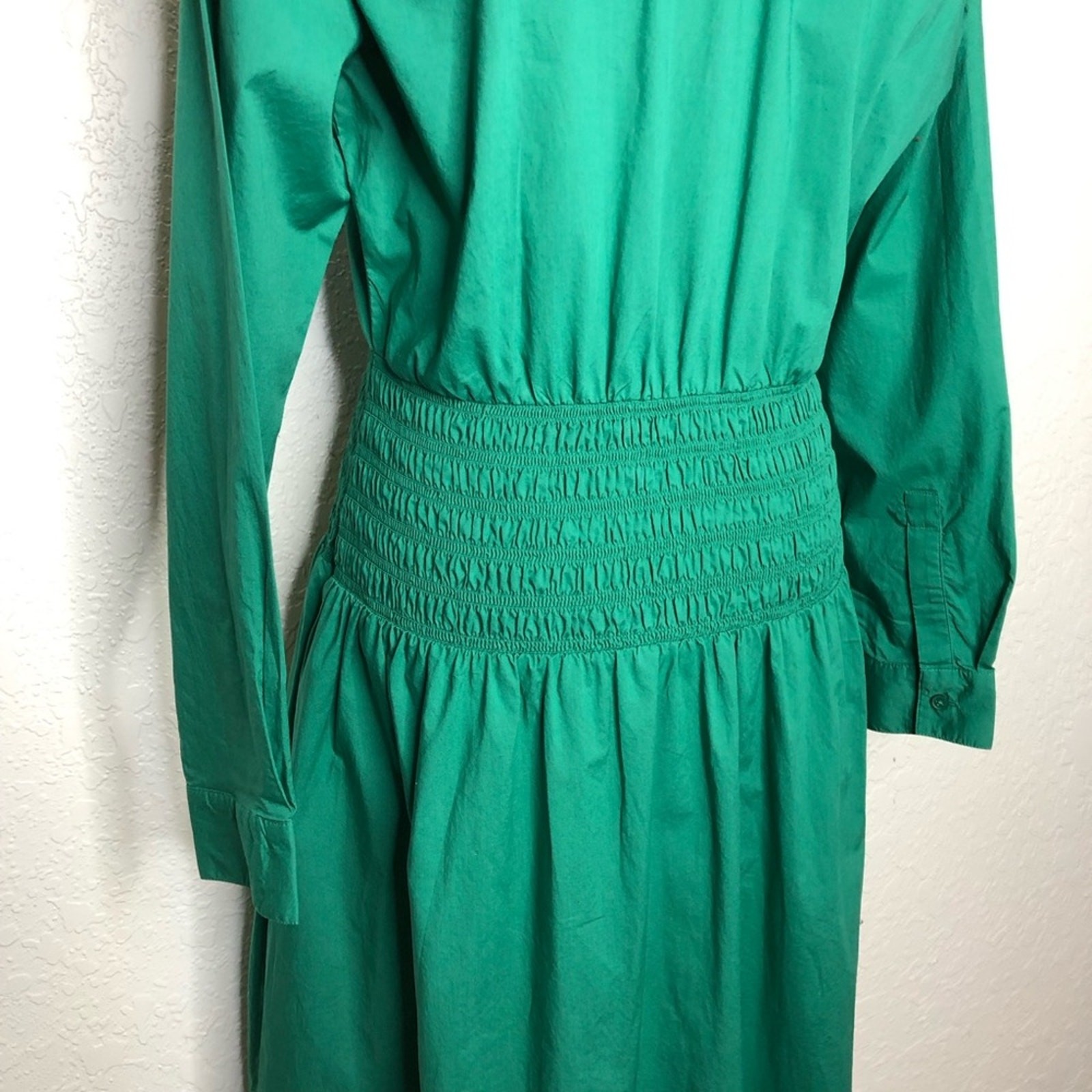 Ann Taylor green smocked waist button down midi shirt dress size 6