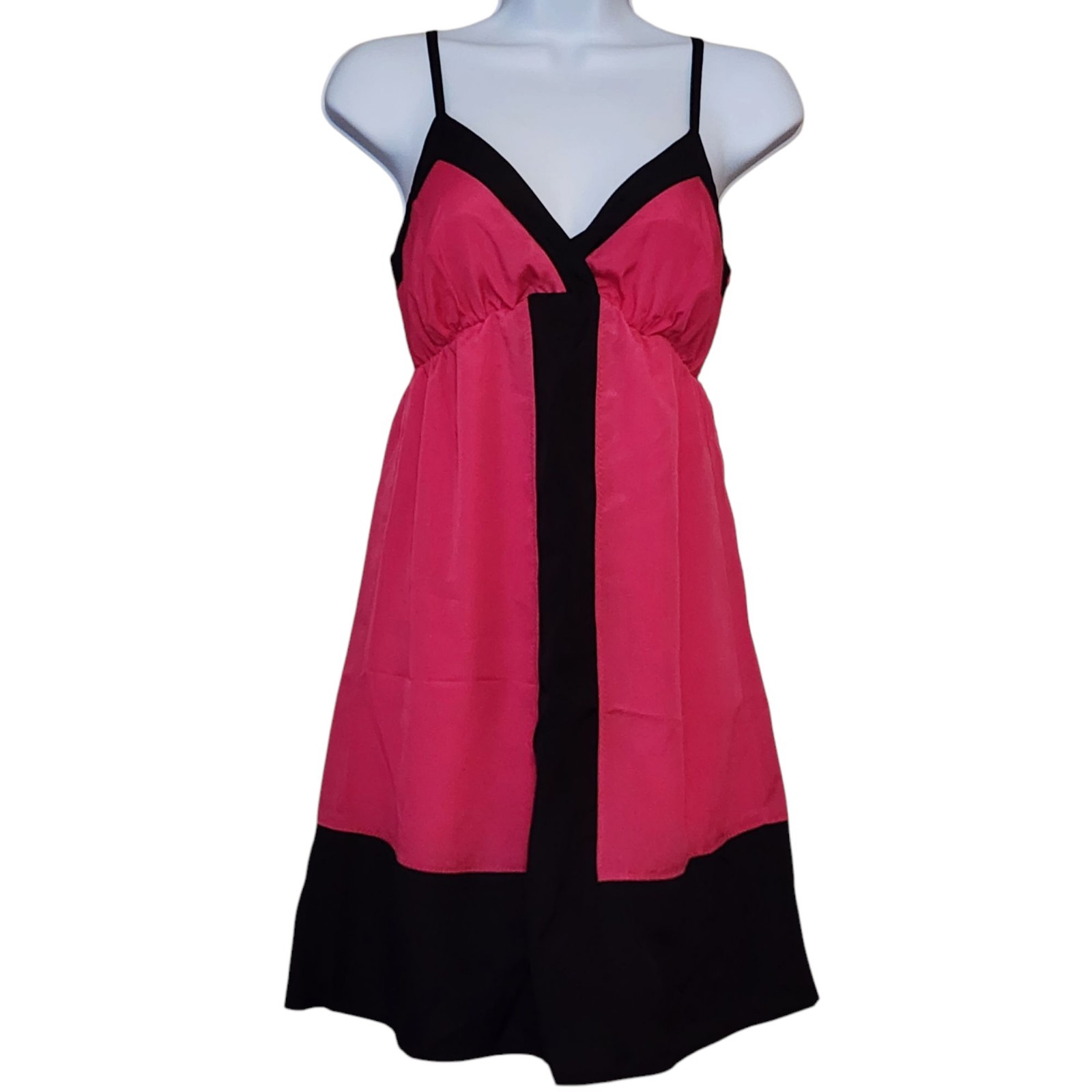 Vanity Womens Mini Slip Dress Size S Pink Black Sleeveless Empire Waist Lined