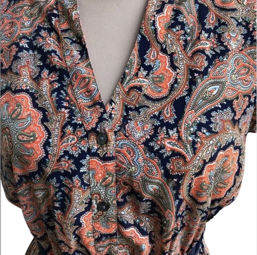 Tommy Hilfiger paisley-print sleeveless dress XS cinched waist tie belt Simple