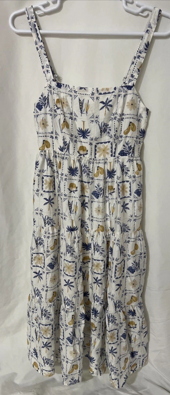 Blu Pepper Tropical Tiered MIDI Dress Lined Smocked Back Sz M