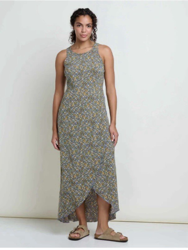 Toad & Co Sunkissed Faux Wrap Maxi Dress XS North Shore Vine Cutout Hi Low Boho