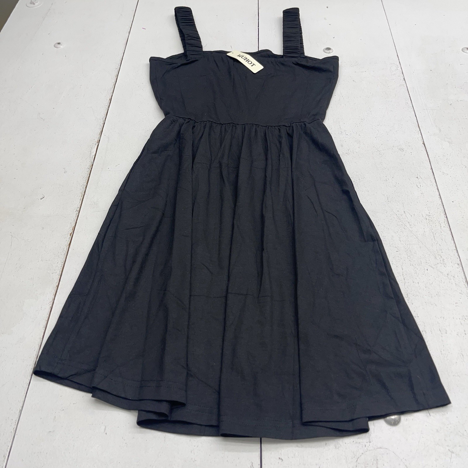 Huhot Black Ruched Strap Square Neck Sleeveless Dress Women’s Size Small