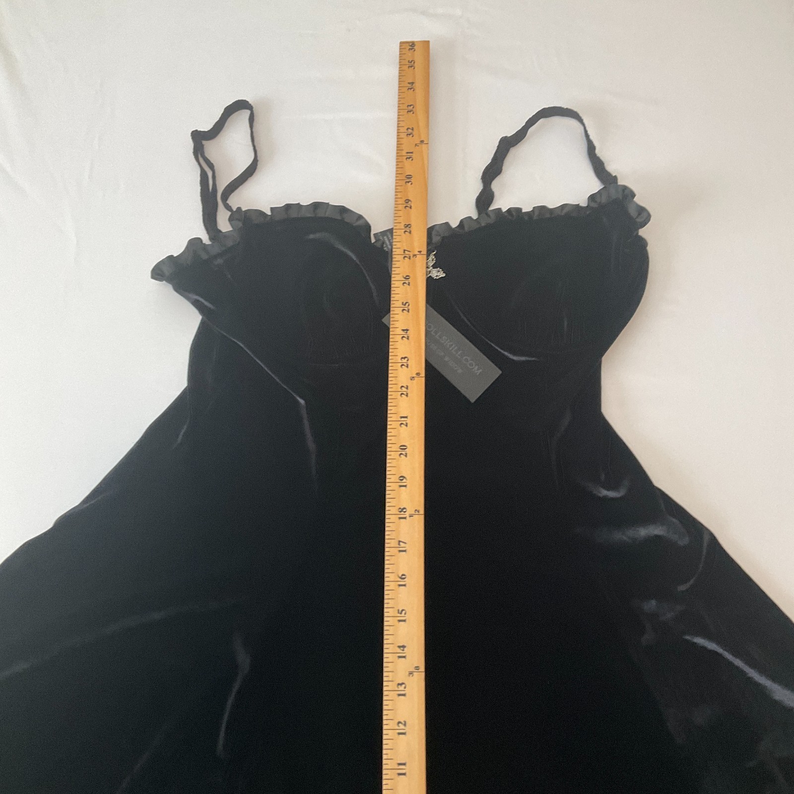 Dolls Kill Widow Dress Womens Size XL Black Velvet Zip Lace Stretch Straps Wired