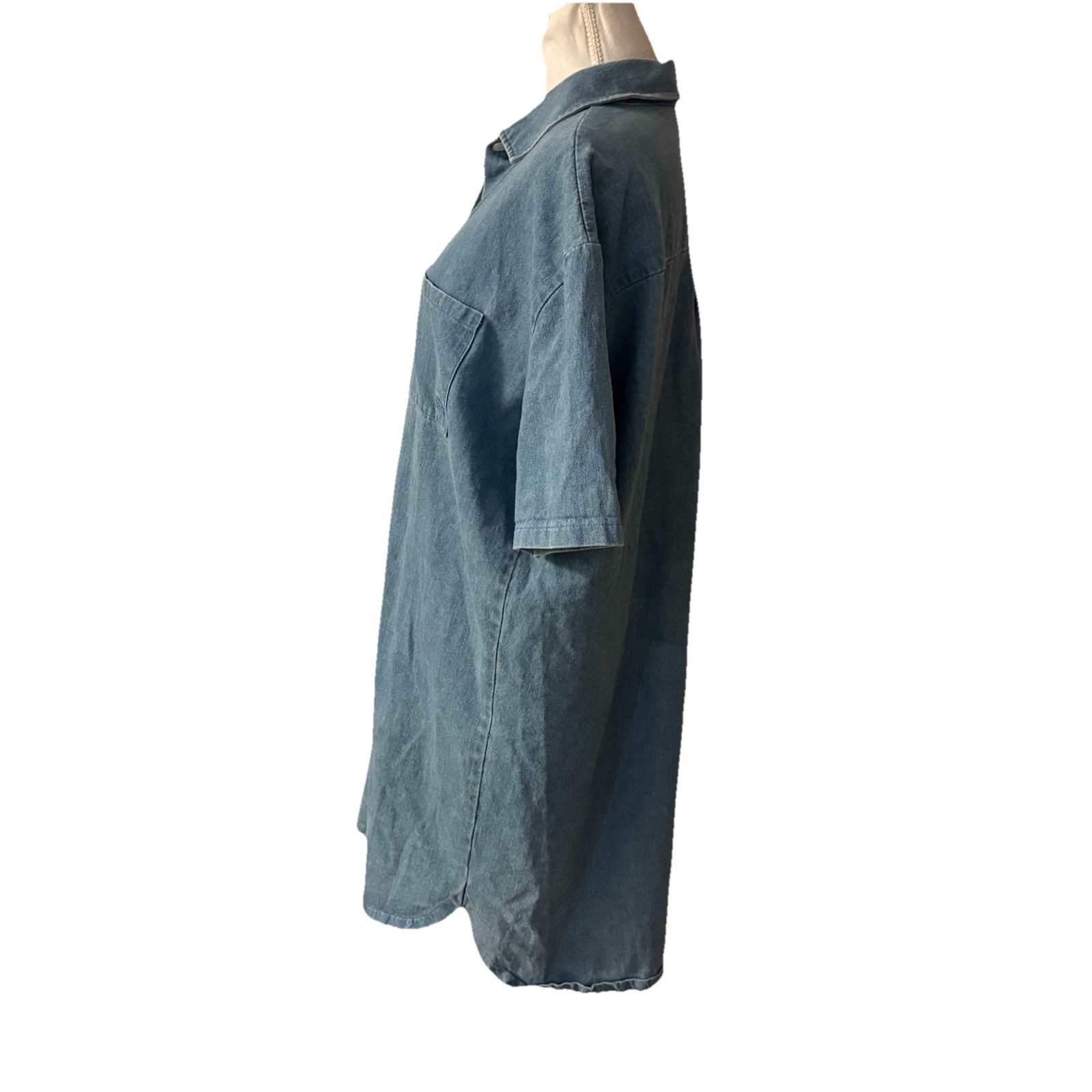 Stussy Dress Blue Denim Button Logo Pockets Women’s Size Large