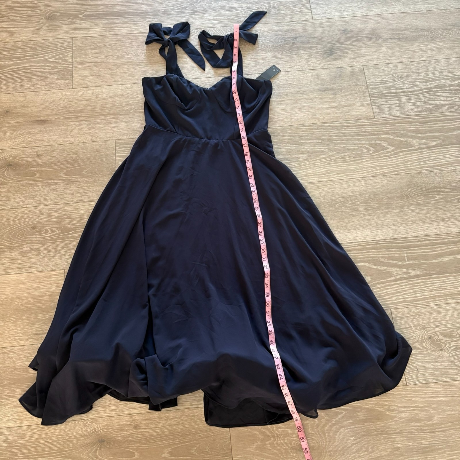 NWT Lulus Womens Navy Blue Sophisticated Charisma Tie-Strap A-Line Midi Dress L