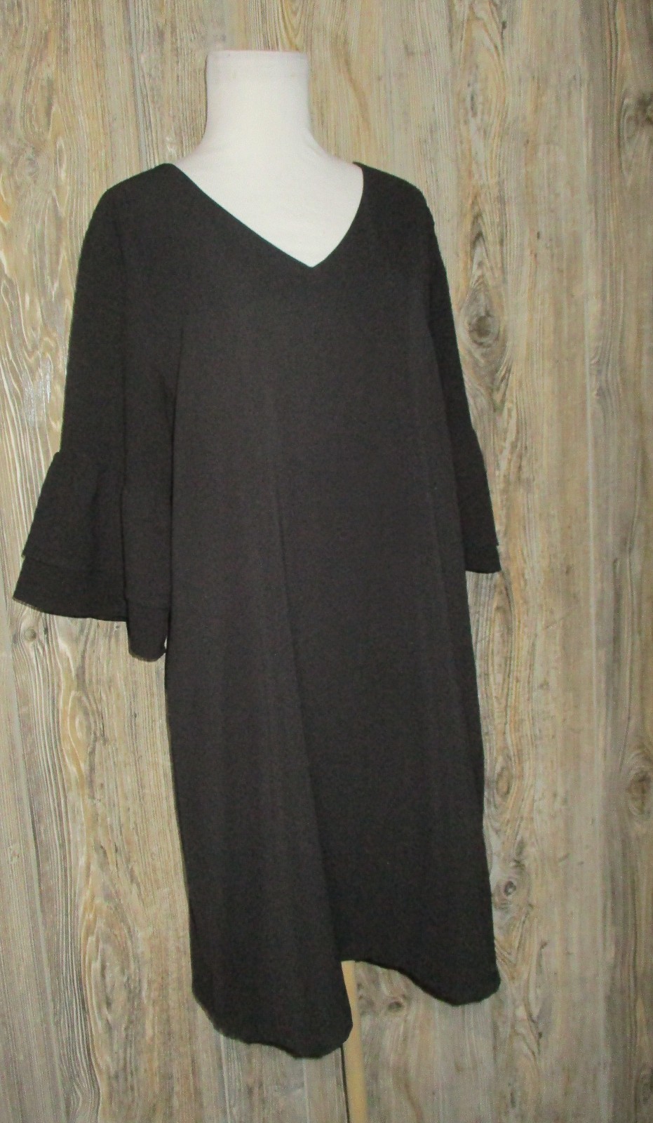 Belongsci Shift Dress Sweet & Cute V-Neck Bell Slv Black Gothic Rock Sz Large