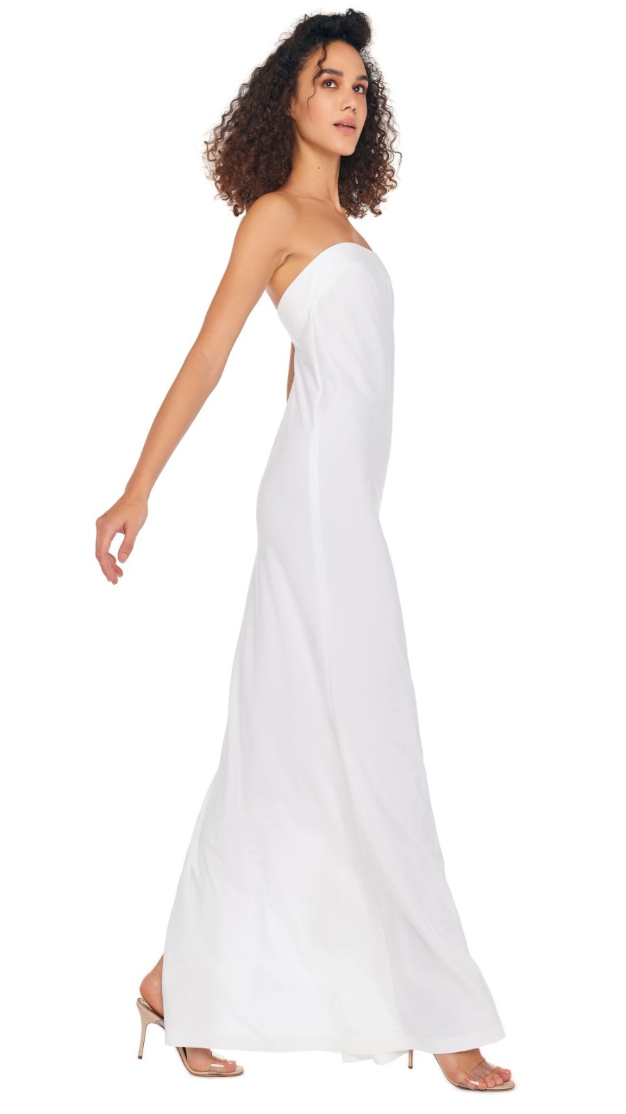 Norma Kamali Strapless Tailored Side Slit Gown in Snow White Small New Womens Dr