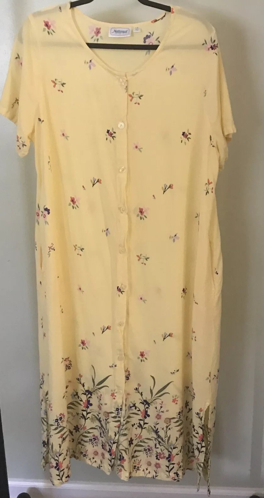 National since 1952 Leisure Garden Dress Sz 1X Pockets yellow floral midi length