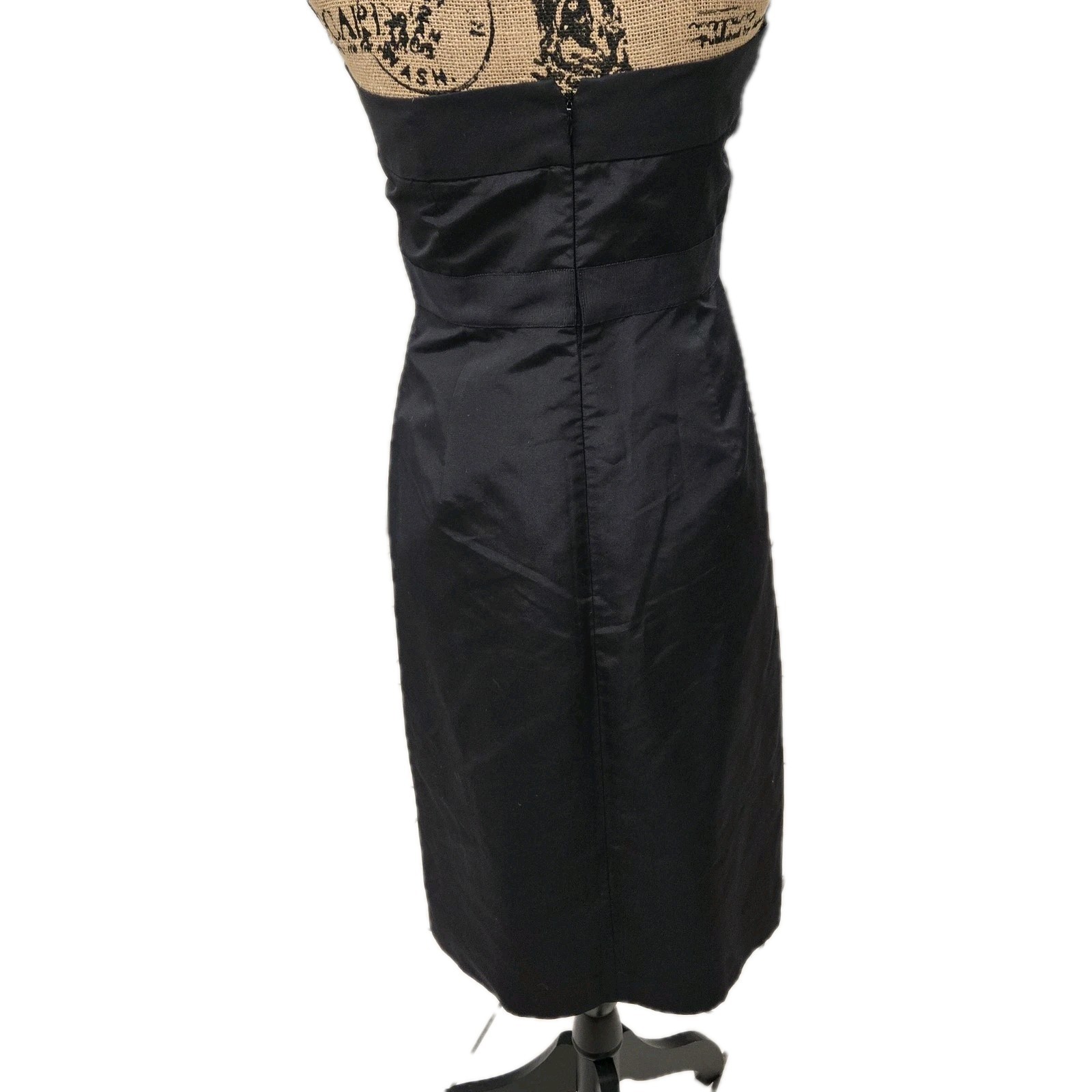 Vtg J Crew Silk Cocktail Dress Strapless Empire Waist Midi Black Sz 8 Going Out