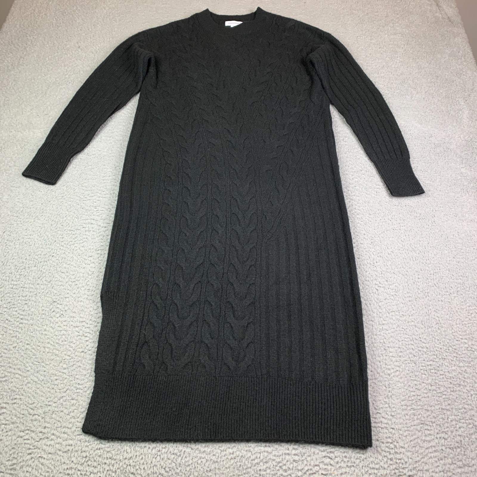 Nordstrom Sweater Dress Womens S Black Cable Knit Crew Neck Long Sleeve