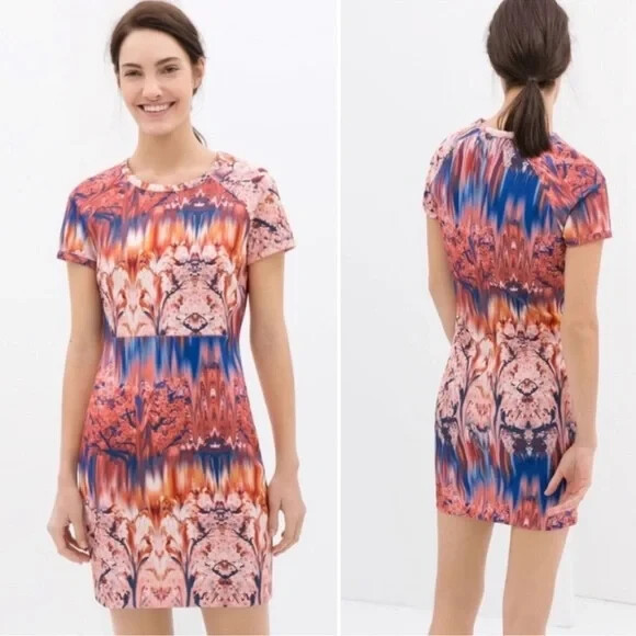 Zara Cherry Blossom Scuba Neoprene Sheath Mini Dress – Size Medium, NWT