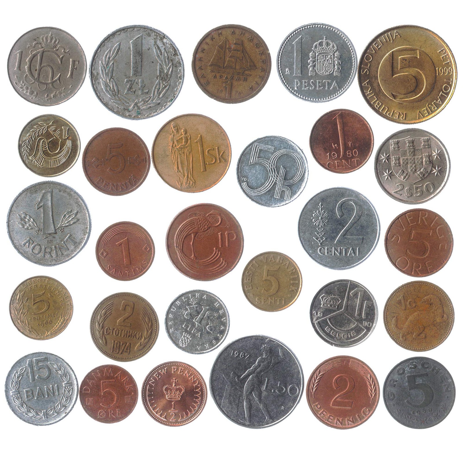 LOT of 28 Different EU Coins (PRE-Euro Collection) – Collectible, Old Coins for