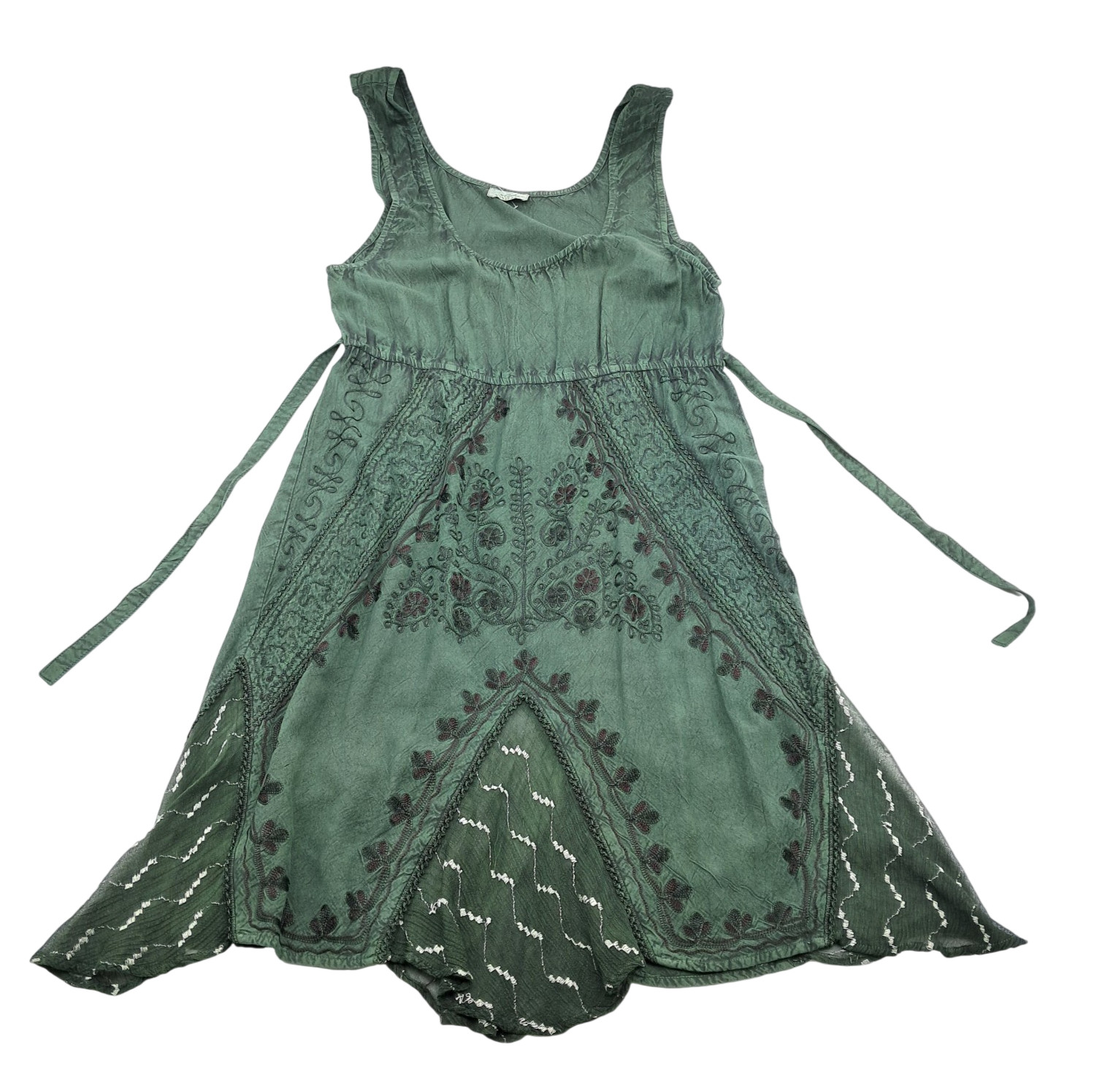Forest Fairy Boho Dress One Size Festival Dark Green Embroidered Gypsy Indie Y2K