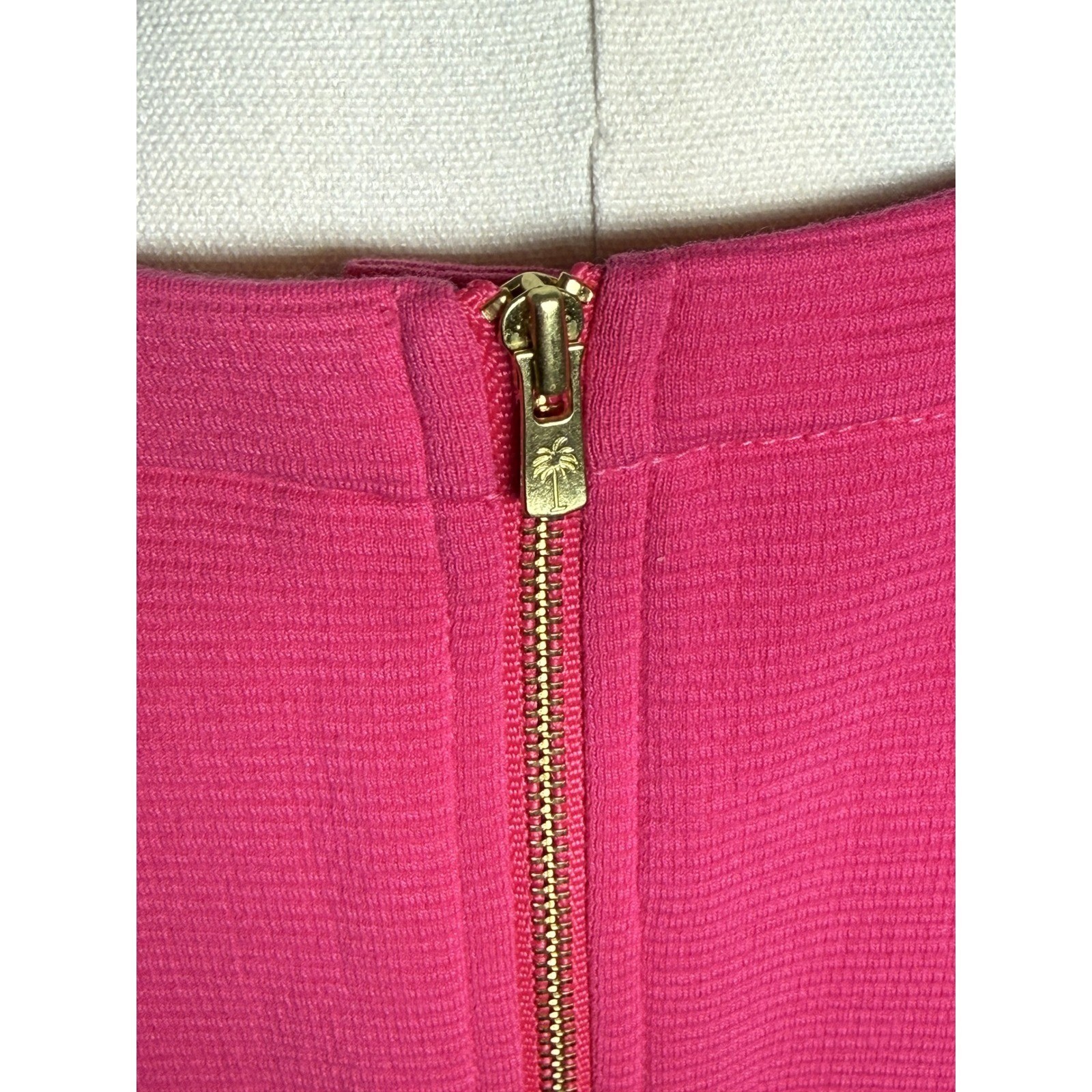 Lilly Pulitzer Pink Textured Knit Shift Dress XL Gold Zipper 3/4 Sleeve