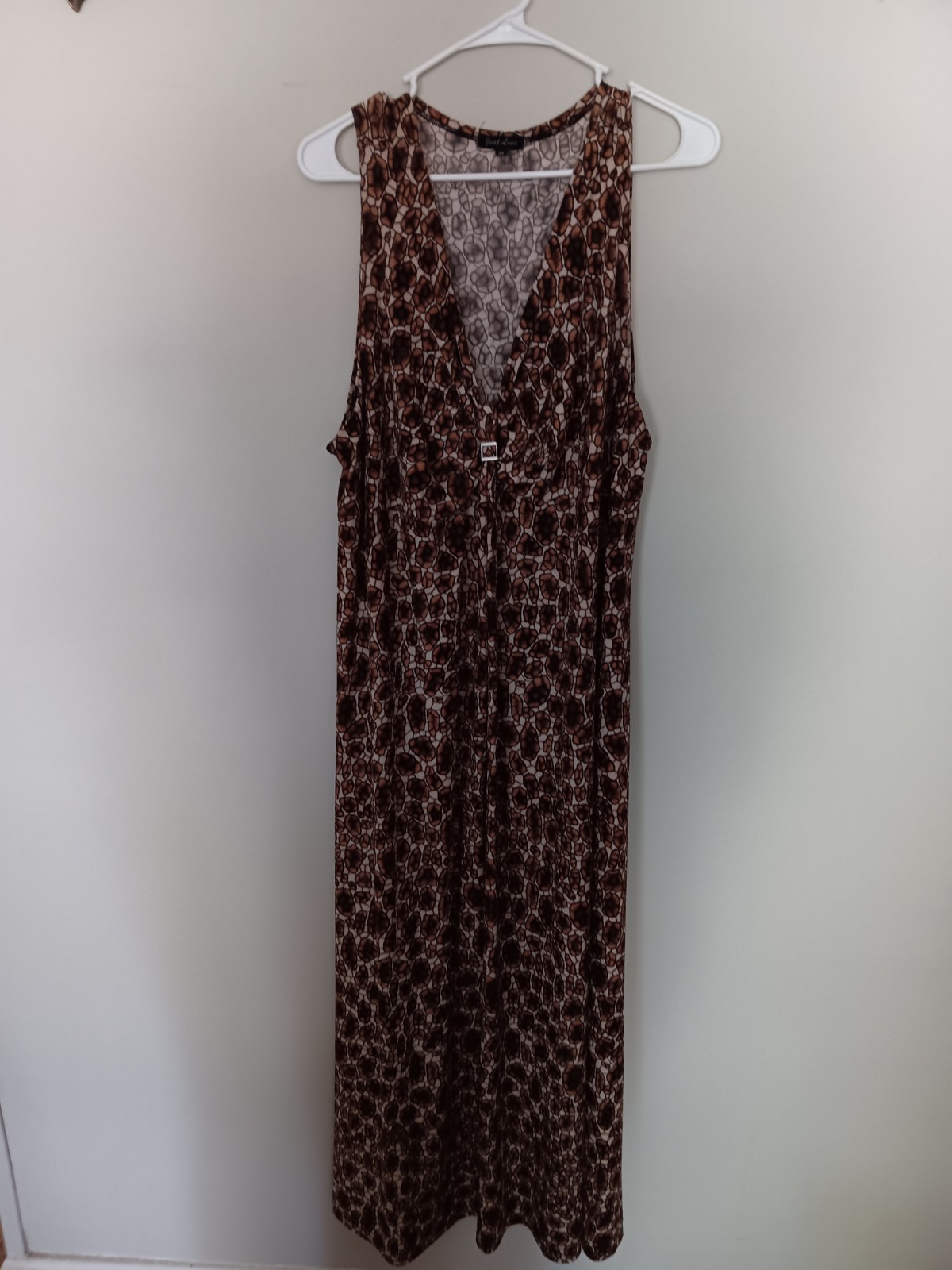 Sleeveless Brown Black White Geometric Maxi Dress V-Neck Long Women’s Dress