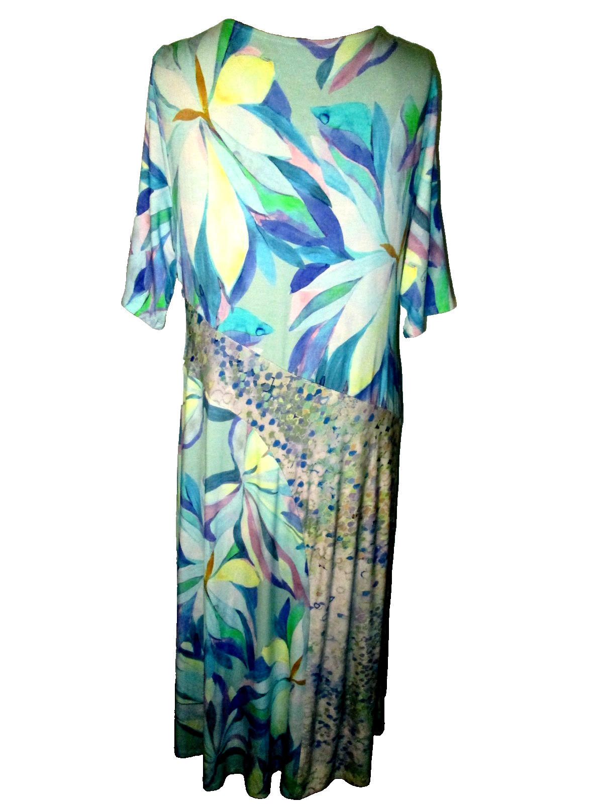 SOFT SURROUNDINGS STELLA ELBOW SLV LONG DRESS PAINTERLY BLUE NWTS! SZ PXL RAYON