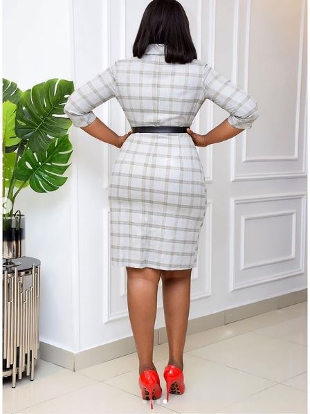 Grey High Waist Temperament Commuter Cotton Plaid Skirt