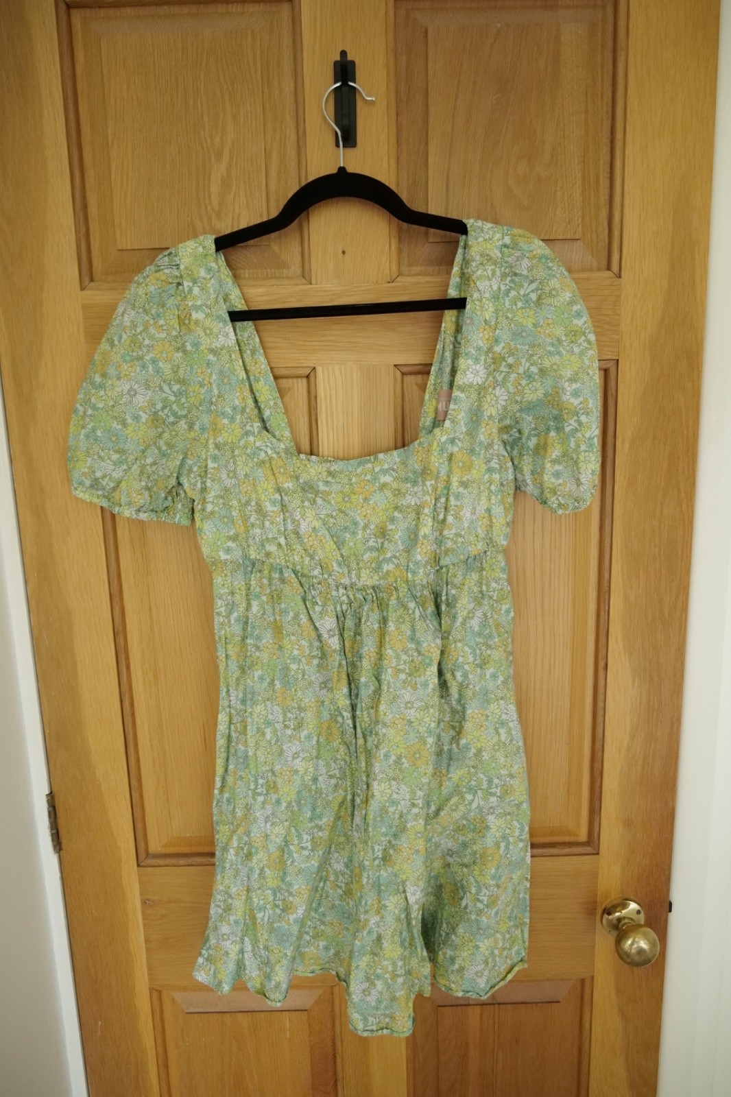 Show Me Your MuMu Bixby Mini Dress Womens Large GreenFloral Puff Sleeve Coquette