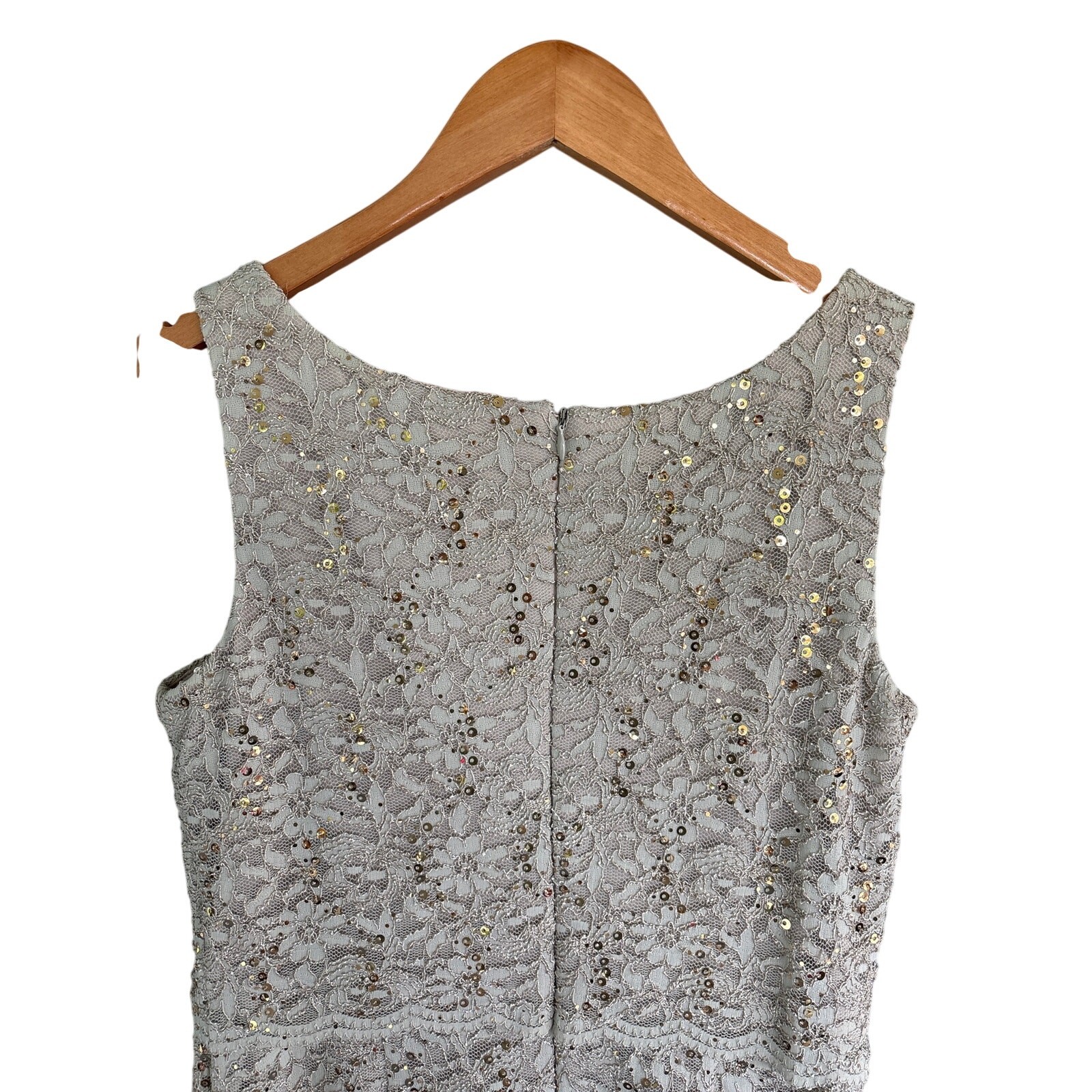 Alex Evenings Floral Overlay Sequin Knee Length Dress & Scarf Cream Sage Size 8