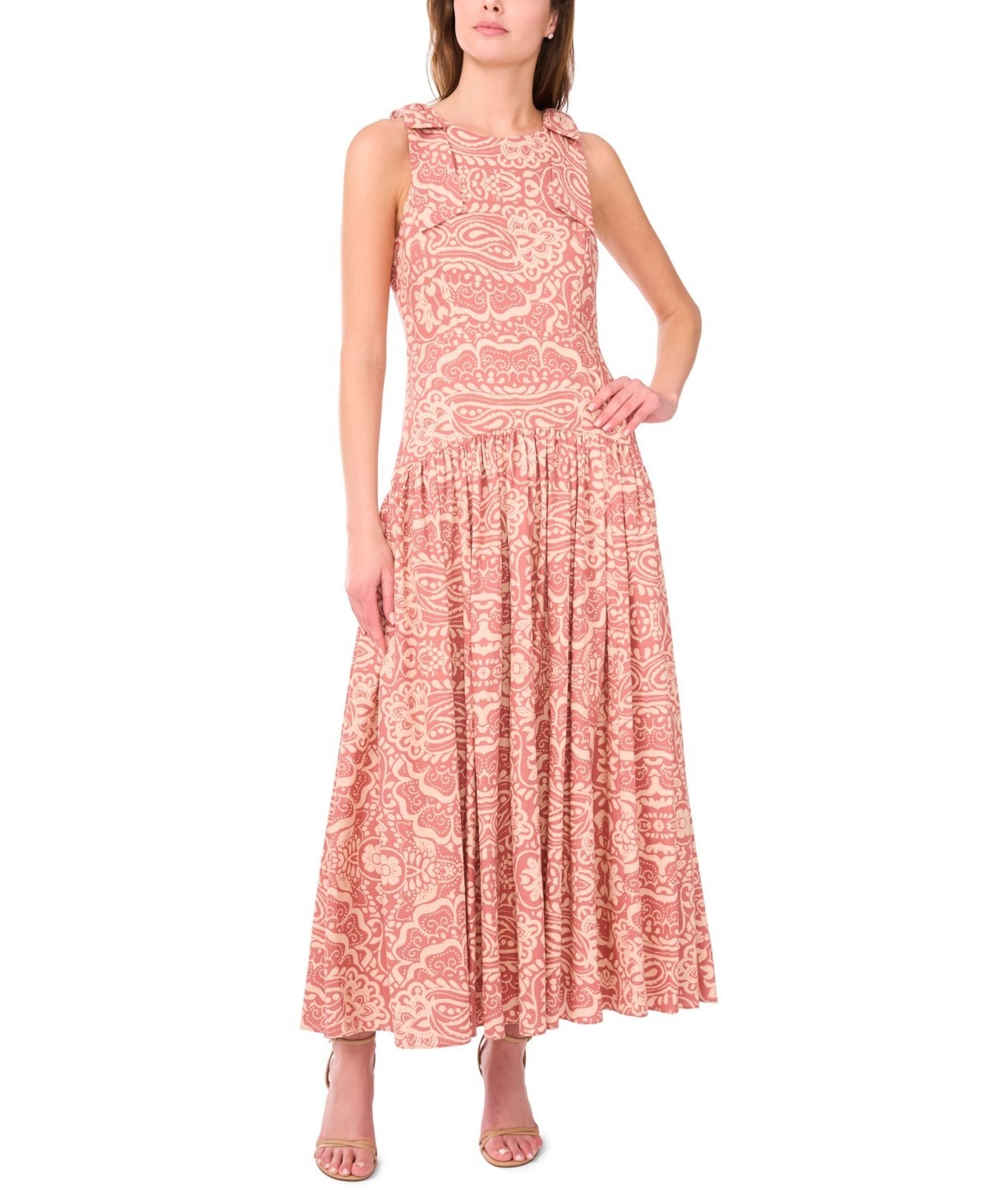 CeCe Linen Blend Sleeveless High-Low Maxi Dress Women’s S Mocha Back Zip Closure