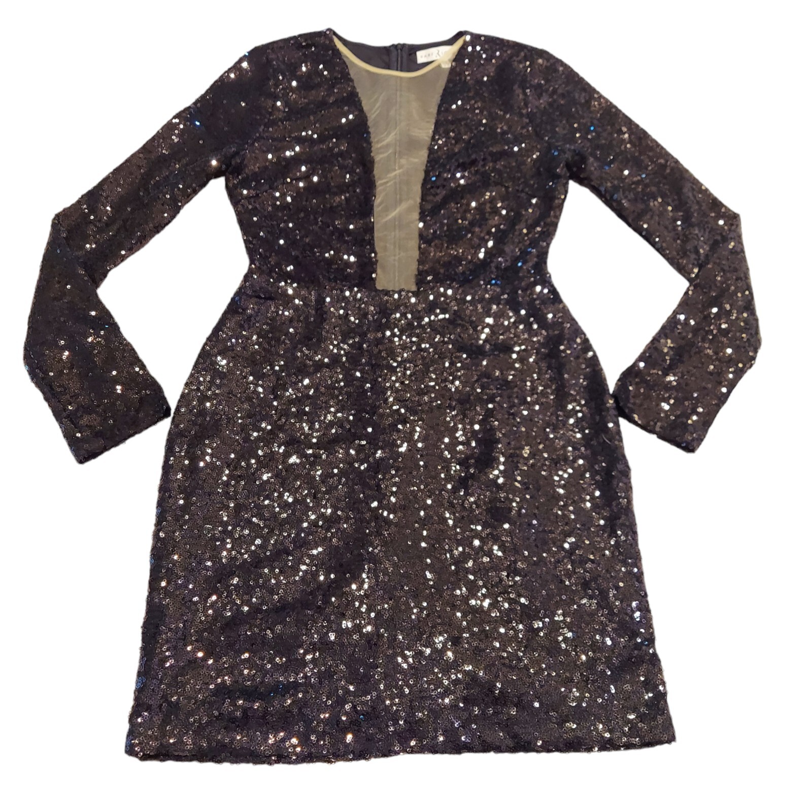 Rare London Womens Black Sequin Sparkly Party Dress Small Sheer Front New W Tags