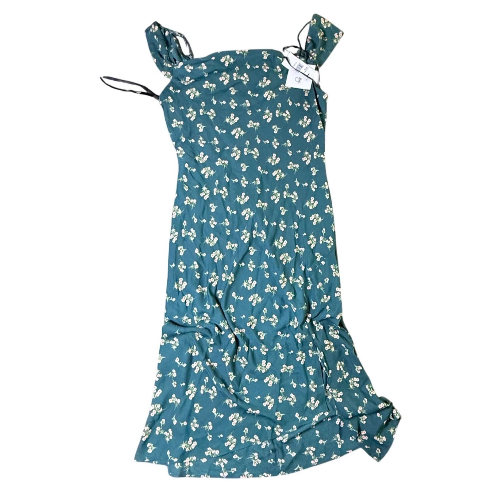 By & By Floral Print Square Neck Midi Dress Green Pink Size XL