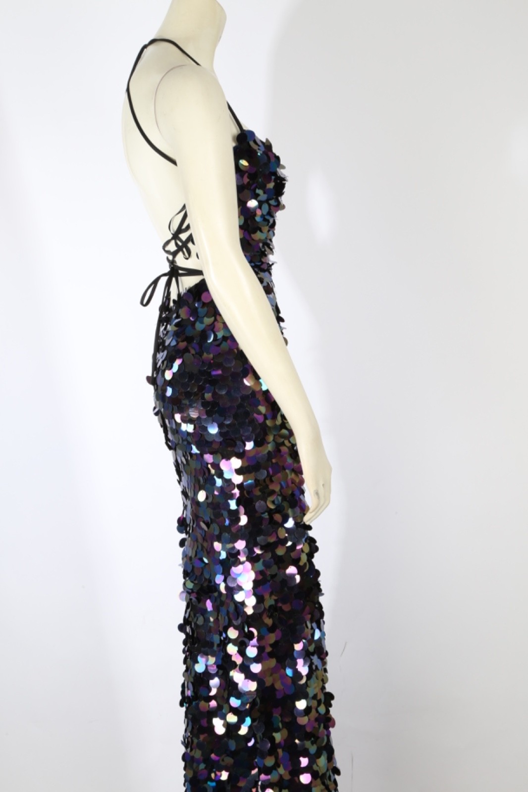 ALYCE Paris Paillette Plunging Neckline Sequin Maxi Prom Dress Gown Women Sz 000