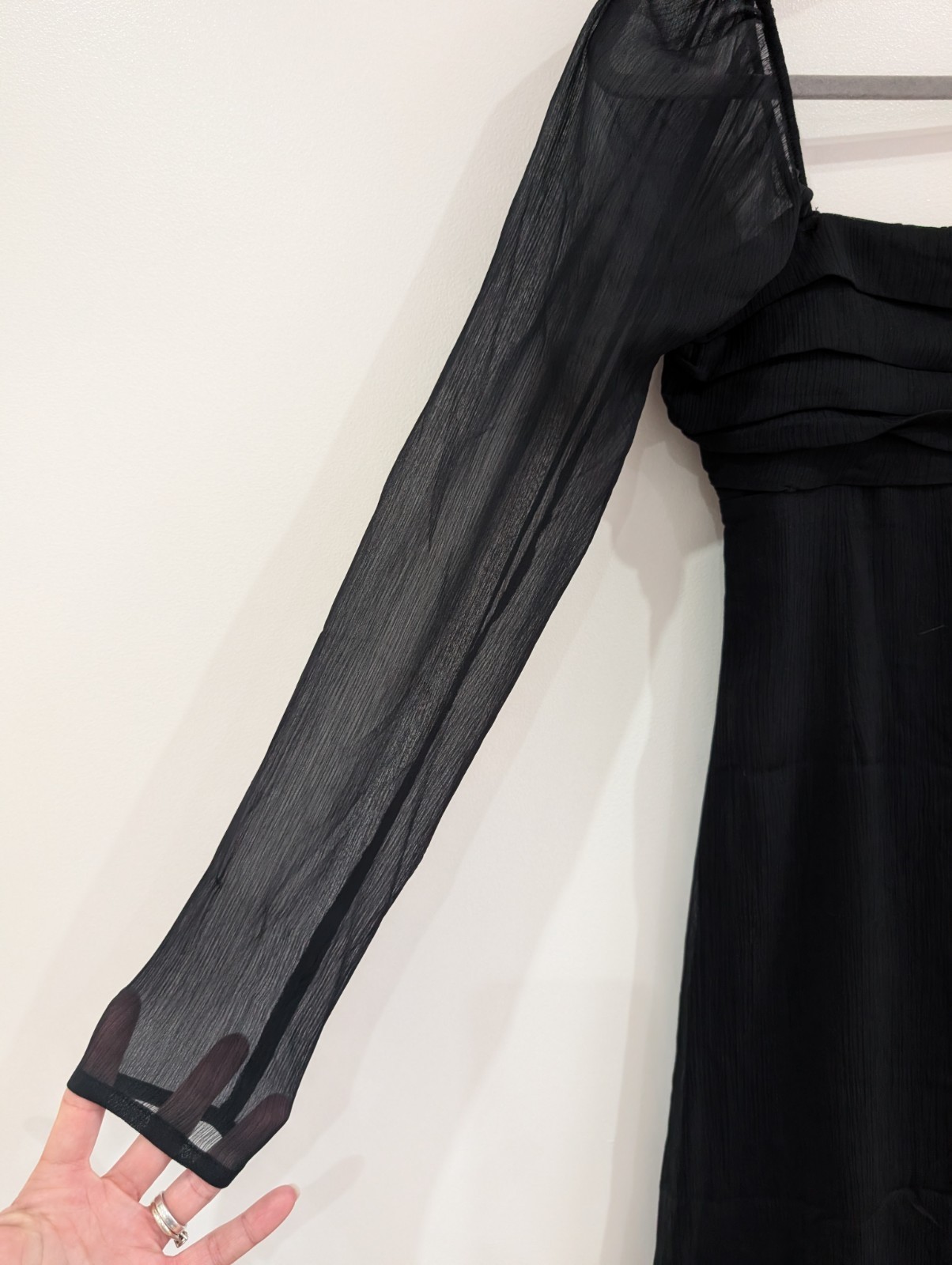 Black Abercrombie & Fitch long sleeve sheer midi dress size X small brand new XS