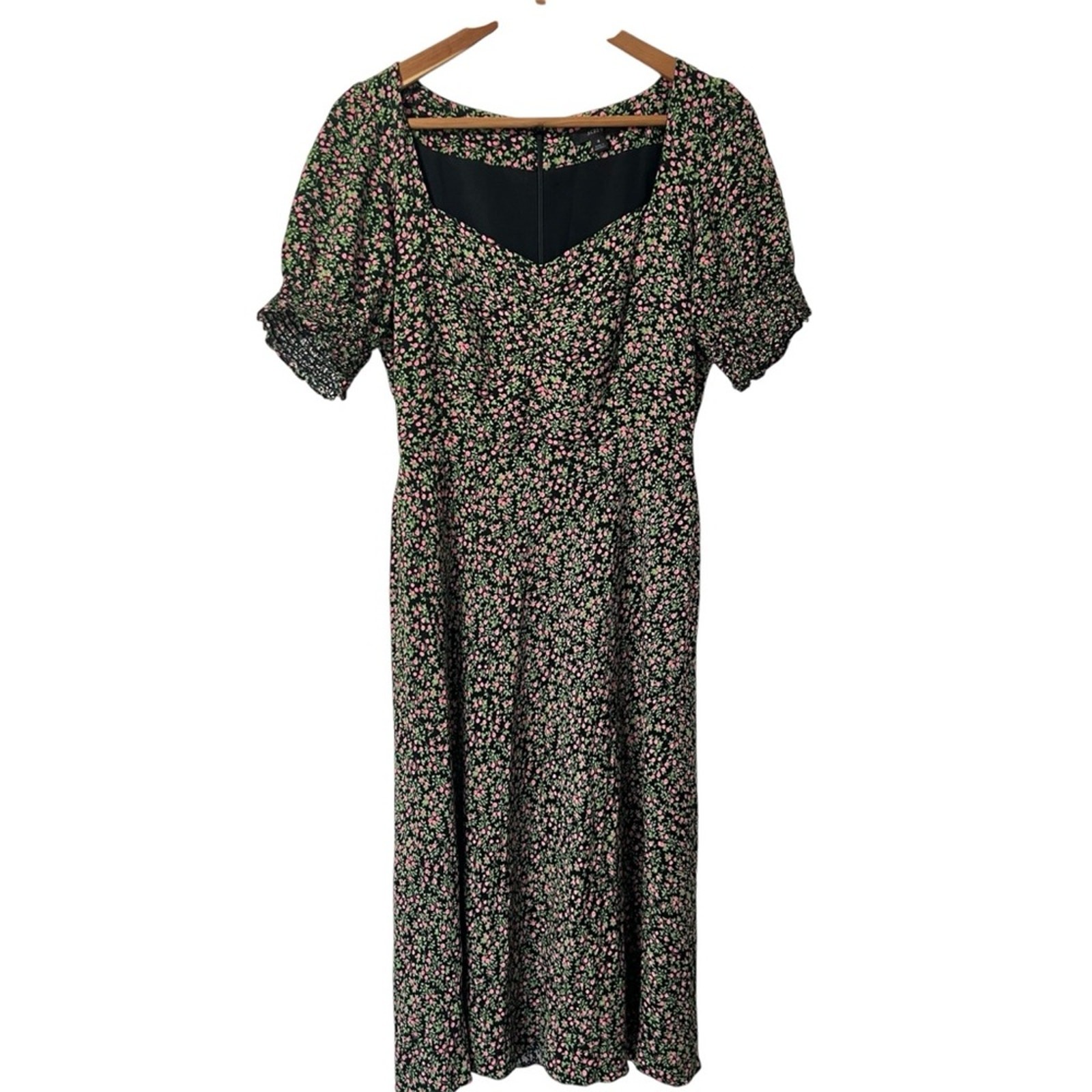 J Crew Floral Cottagecore Midi Sweetheart Neck Puff Sleeve Milkmaid Dress Size 4