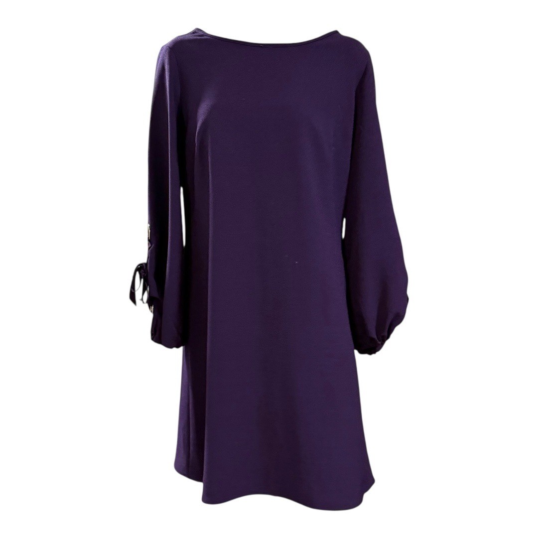 MSK Purple Long Sleeve Boat Neck Shift Dress with Tie Cuff Detail Size S