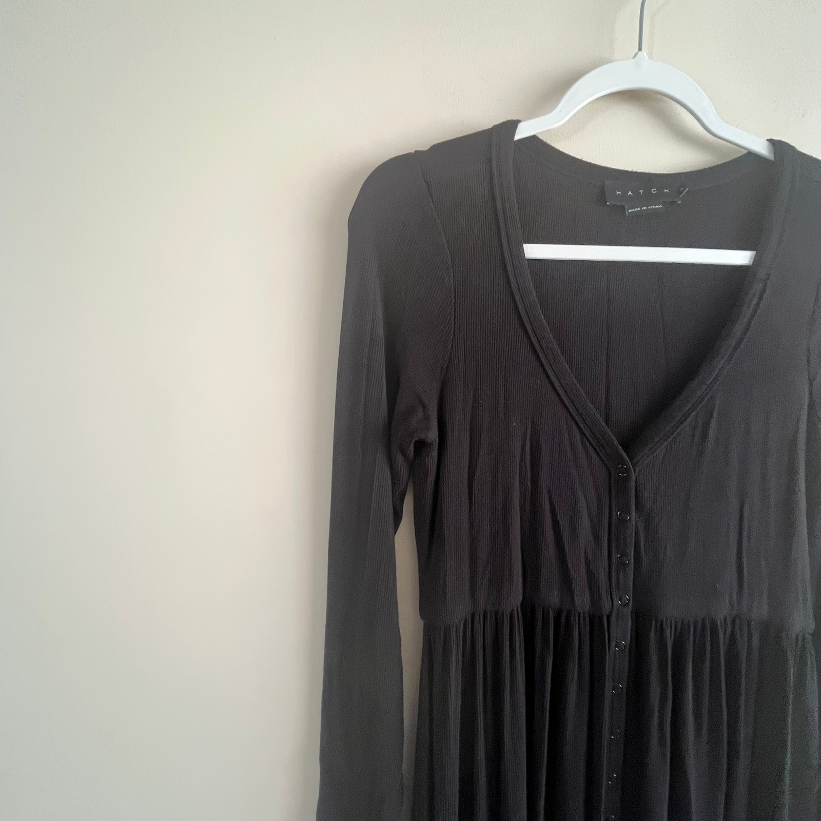 HATCH Maternity Nursing Black Ribbed Snap Dress Size 1 (S) Long Sleeve Midi