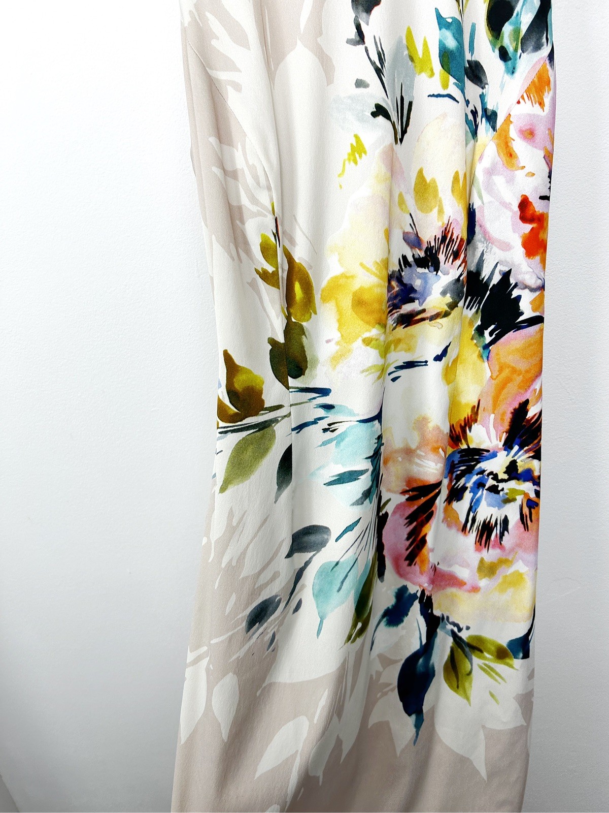 Karen Mullen Floral Satin Pencil Wedding Occasion Bodycon Midi Dress UK 8