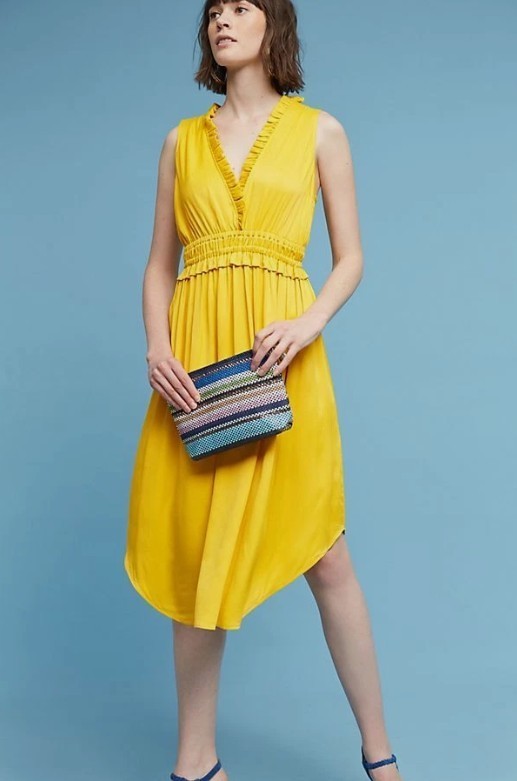 Maeve La Habana Dress Size Large Mango Yellow Anthropologie