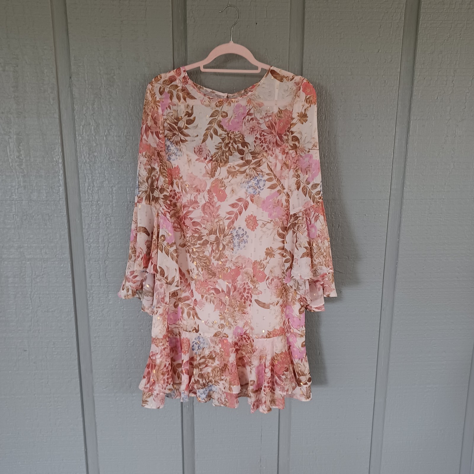 Eliza J Floral Chiffon Shift Mini Dress Size 10 Women Wedding Guest Feminine