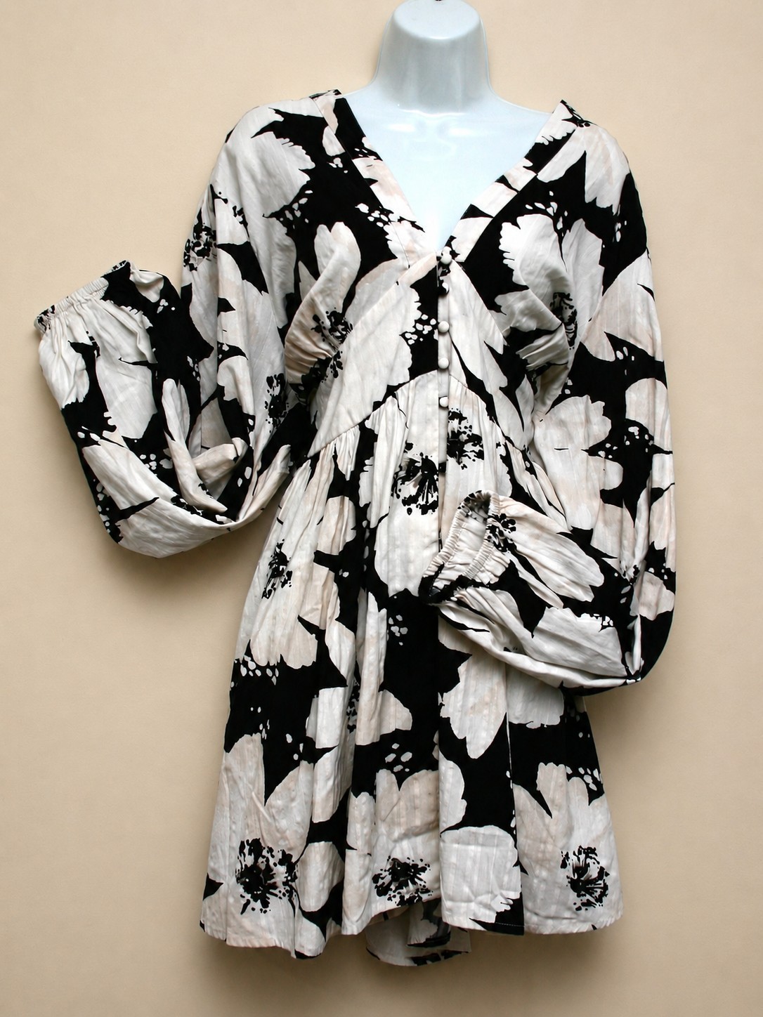 Nobodys Child Black Cream Floral Smock Dress 20 NWT Balloon Sleeve Whimsigoth