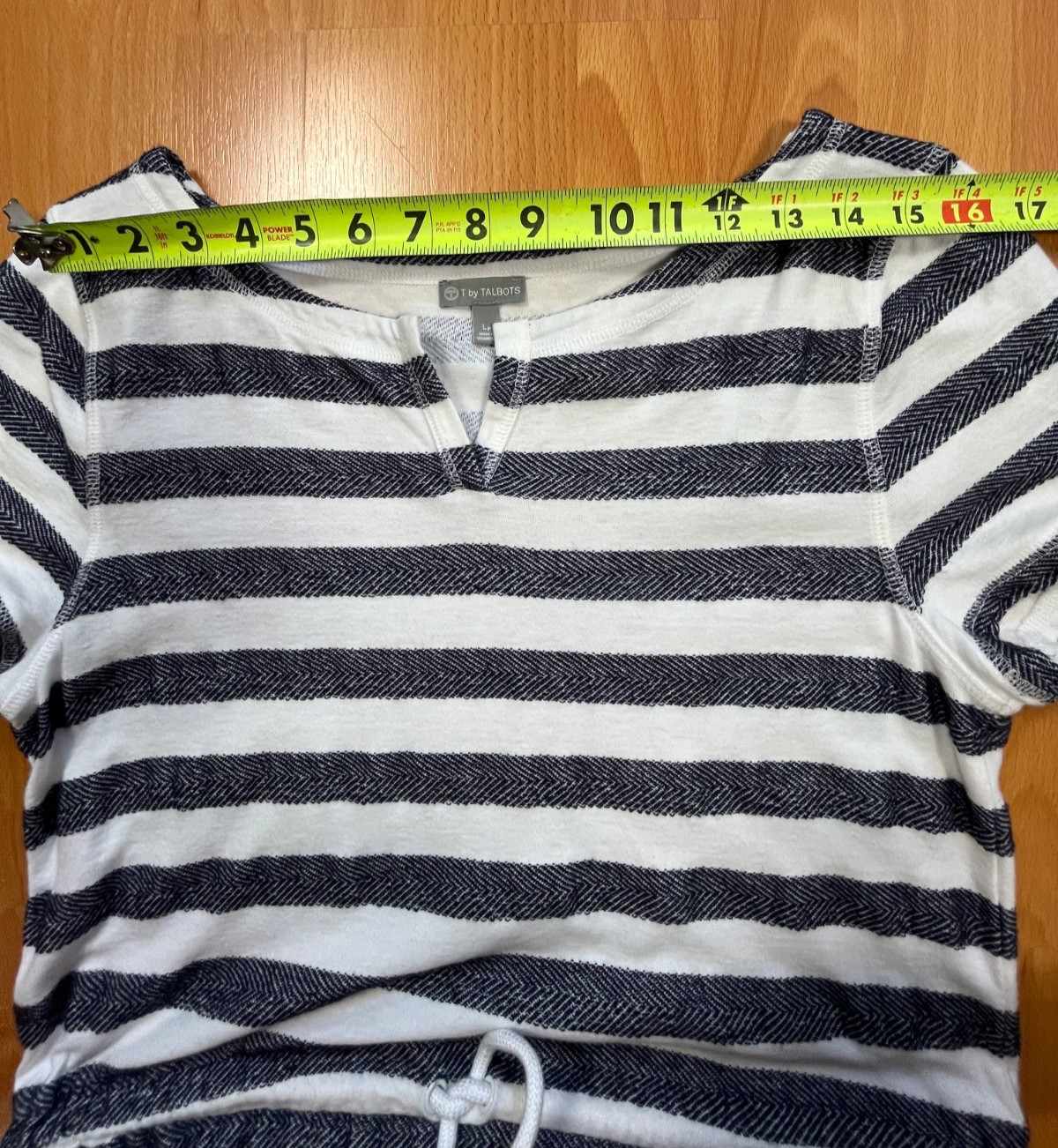 T by Talbots Dress LP Navy White Stripe Drawstring Waist Pockets Cotton Knit