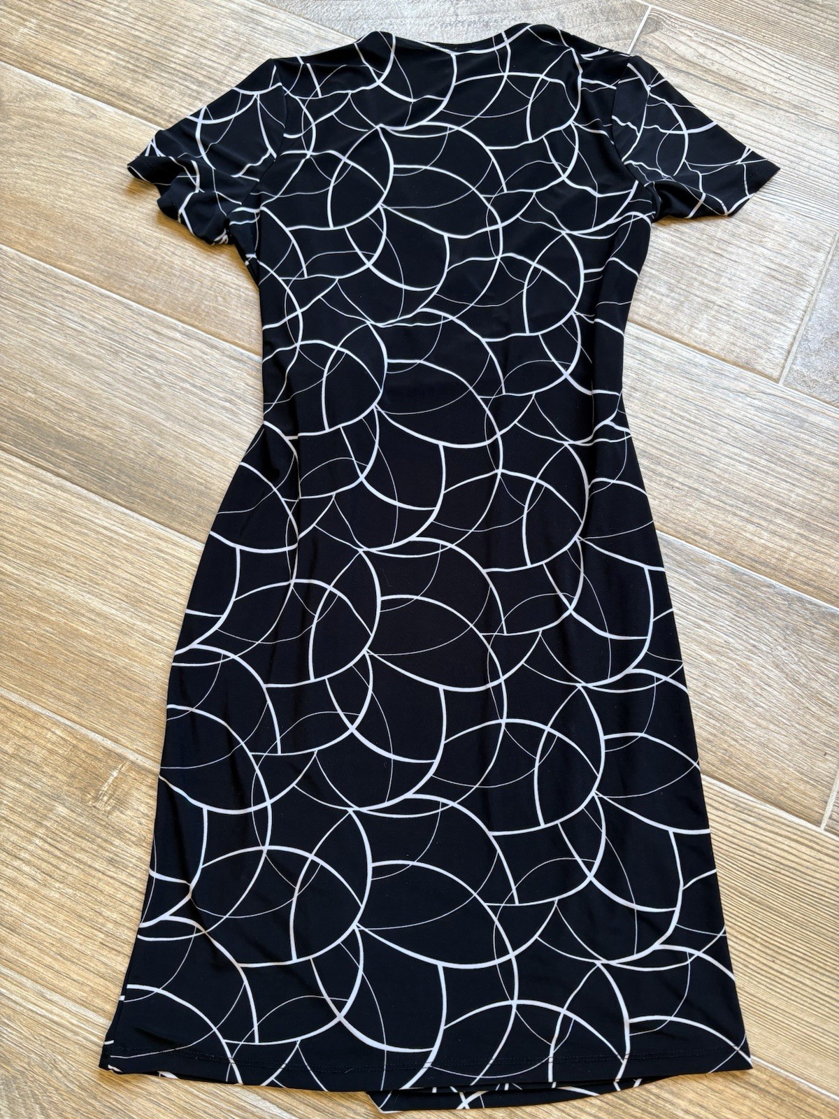 Anne Klein Black White Geometric Wrap V-Neck Tie Waist Short Sleeve Dress 8