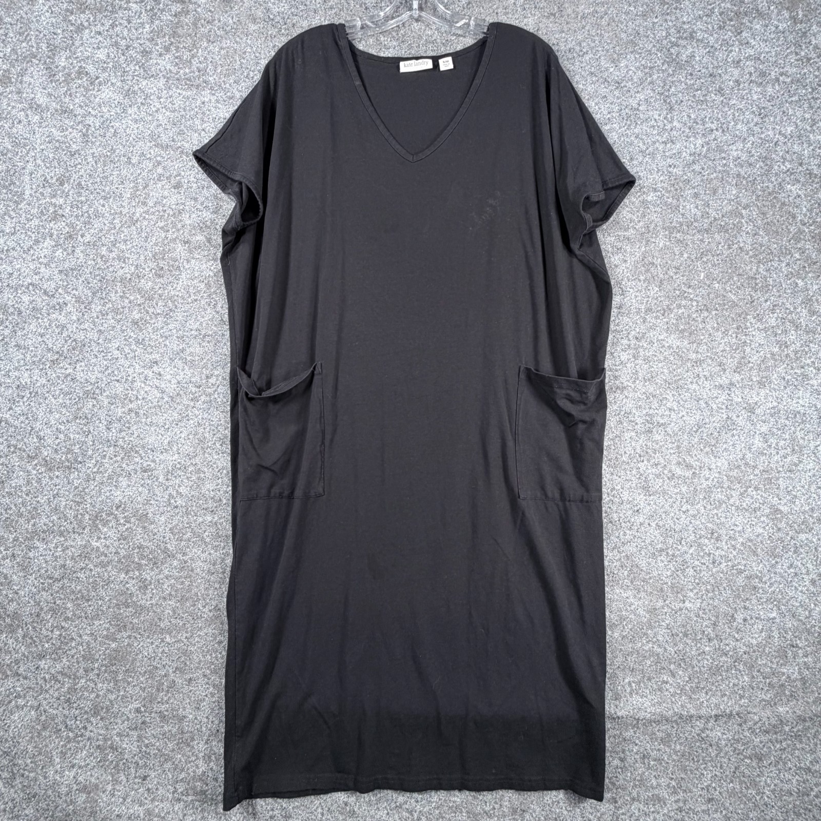 Kate Landry Kaftan Maxi T-Shirt Dress Womens M Black Stretch V-neck Knee Length
