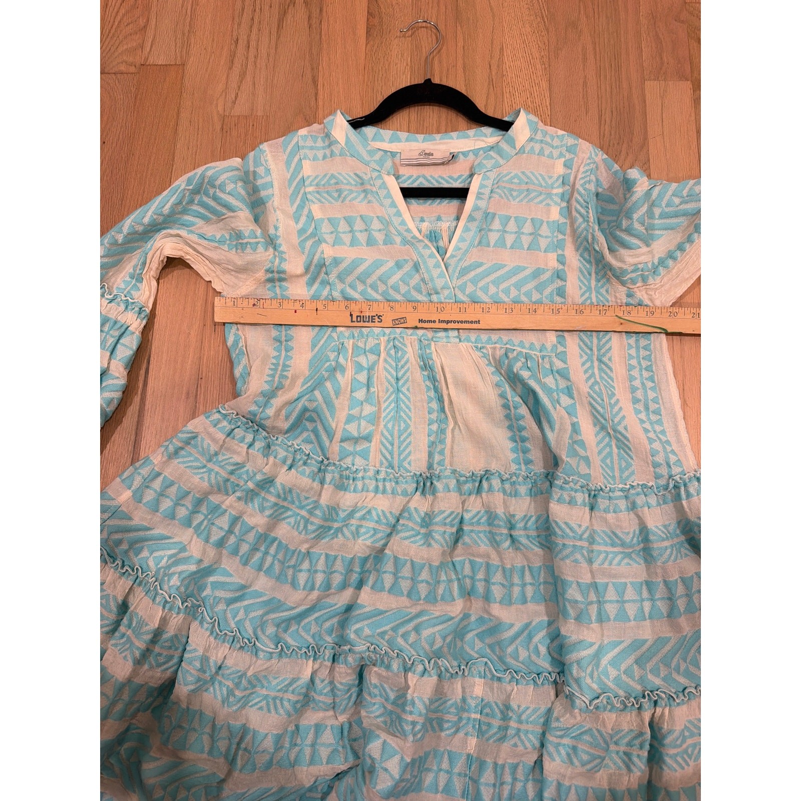 Devotion Twins Embroidered Ella Tunic Dress Size Medium B Blue Off White Boho