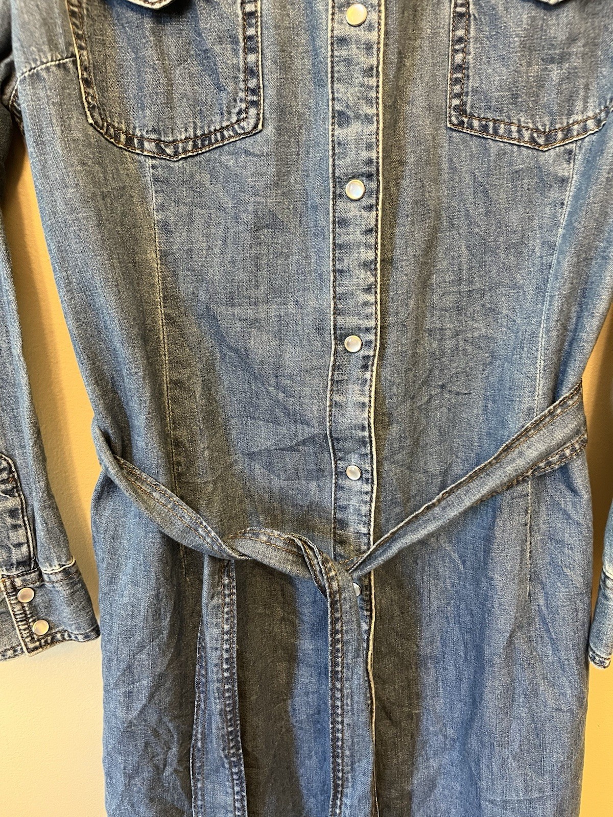 NWT Wrangler Long Sleeve Western Pearl Snap Denim Dress Women’s Size Large