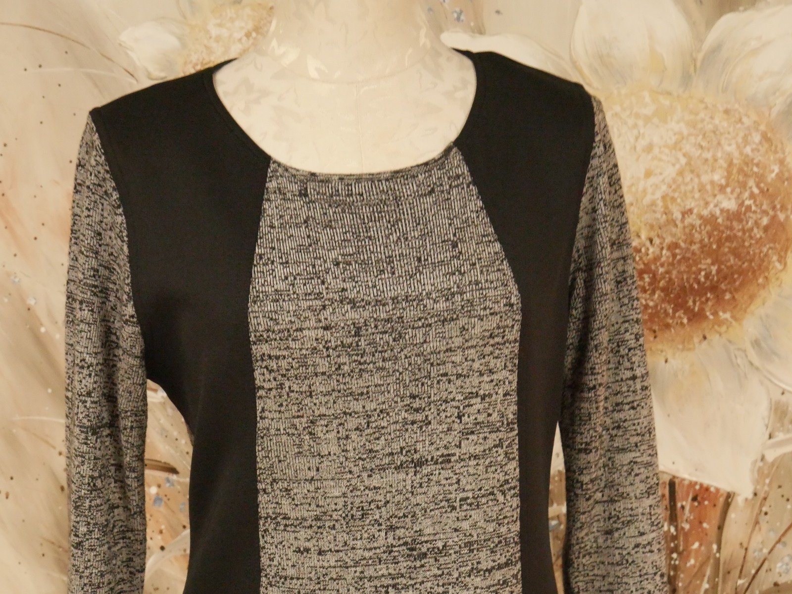 EUC CALVIN KLEIN SZ LARGE ACRYLIC STRETCH BLACK & GRAY FLECKED SWEATER DRESS