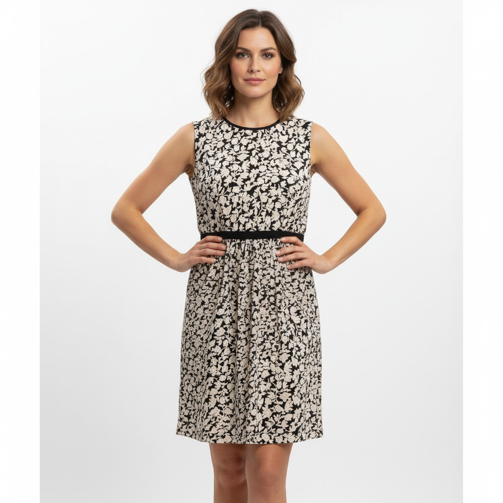 Ann Taylor LOFT Floral Dress Size Medium Black White Sleeveless Romantic