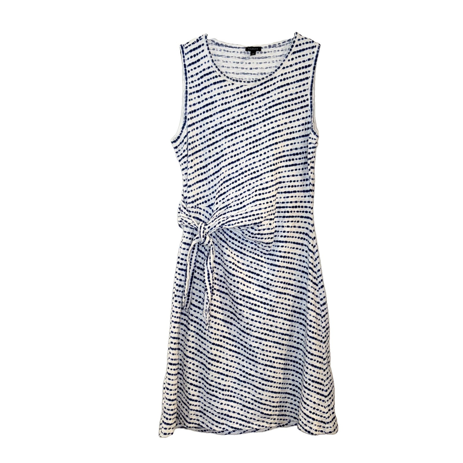 Talbots Sleeveless Crew Neck Side Knot White Blue Dress S Preppy Coastal