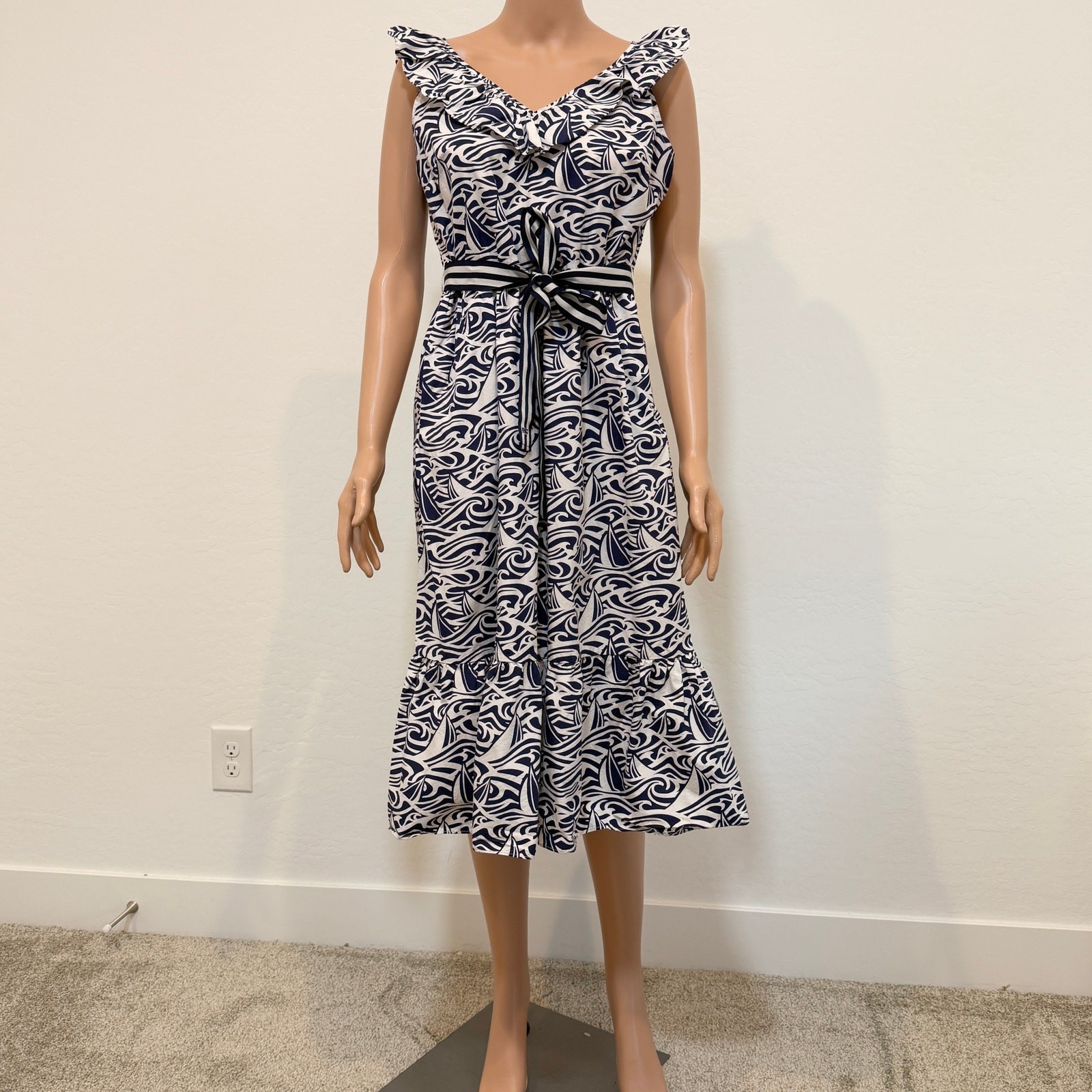 Vineyard Vines x Target medium ruffle belted nautical pockets dress D4 2469