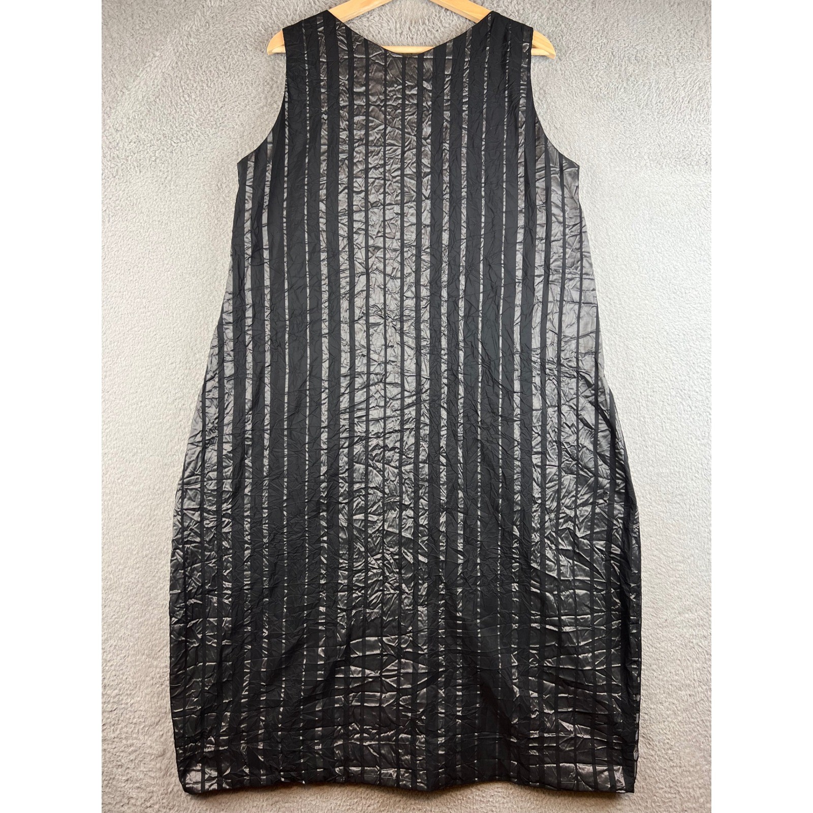 Gershon Bram Womens Metallic Striped Crinkle Midi Dress Black Silver Size M