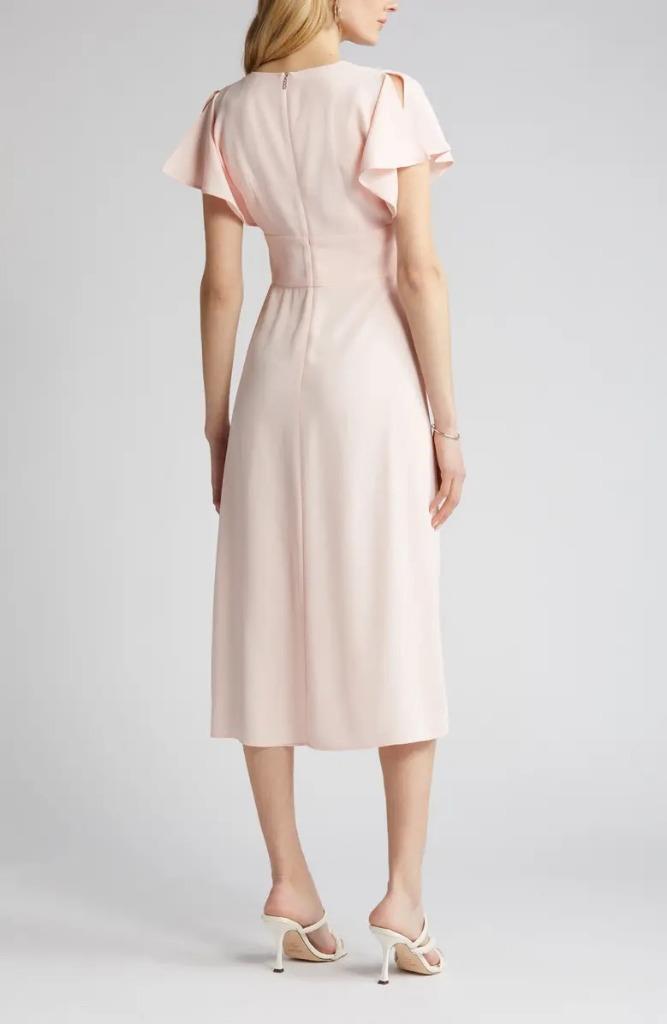 $595 – Boss Hugo Boss Dawinga Flutter Sleeve A-Line Dress in Pink Cream Size 6